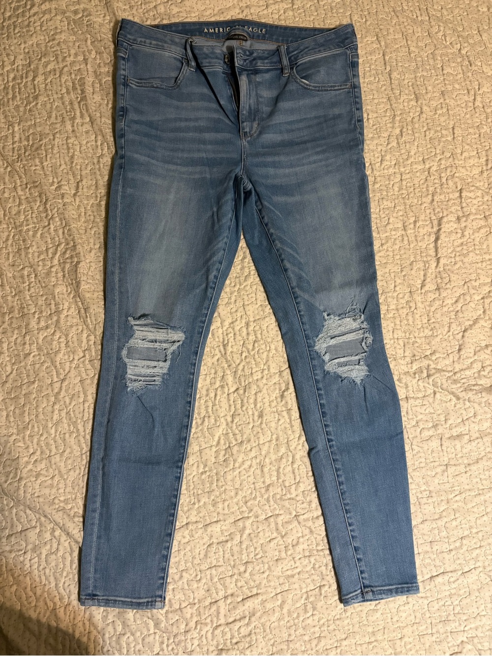 American Eagle Outfitters Medium Blue High-Rise Distressed Skinny Jeans